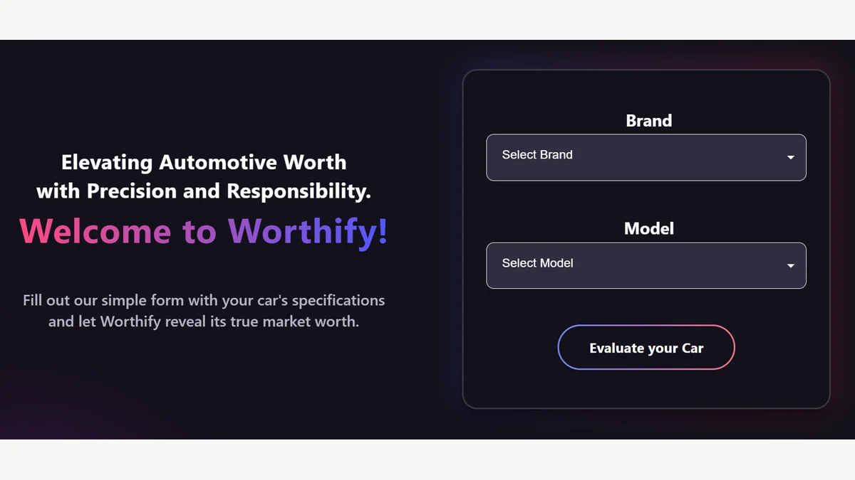 Worthify vehicle valuation form